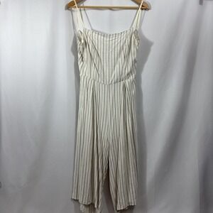 Sage Linen Blend Jumper Sz L Winter White Navy Wide Leg Tie Back Coastal